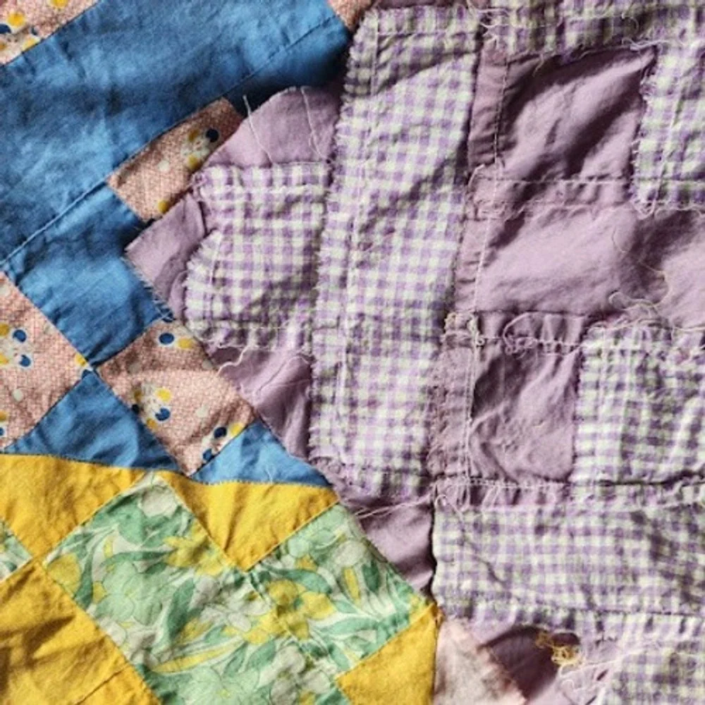 1940s Patchwork Quilt Top Only Feedsack Calico Cross Crown 55x70